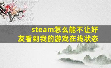 steam怎么能不让好友看到我的游戏在线状态