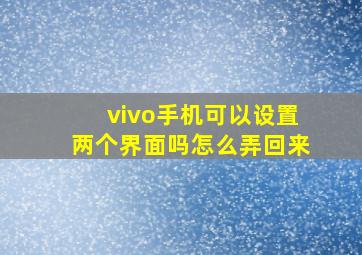 vivo手机可以设置两个界面吗怎么弄回来