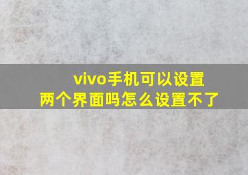 vivo手机可以设置两个界面吗怎么设置不了