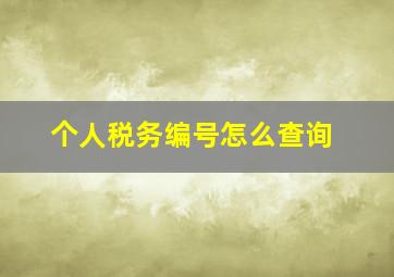 个人税务编号怎么查询