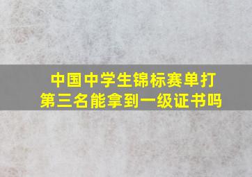 中国中学生锦标赛单打第三名能拿到一级证书吗