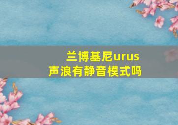 兰博基尼urus声浪有静音模式吗