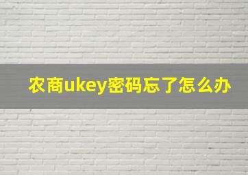 农商ukey密码忘了怎么办