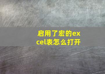 启用了宏的excel表怎么打开