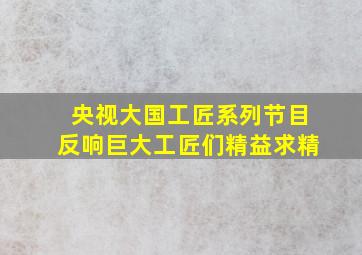 央视大国工匠系列节目反响巨大工匠们精益求精