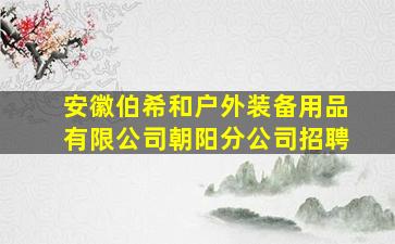 安徽伯希和户外装备用品有限公司朝阳分公司招聘