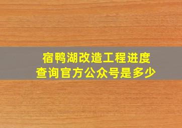 宿鸭湖改造工程进度查询官方公众号是多少