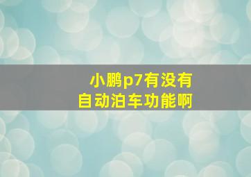 小鹏p7有没有自动泊车功能啊