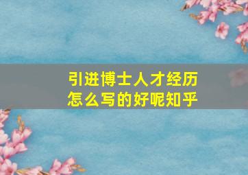 引进博士人才经历怎么写的好呢知乎