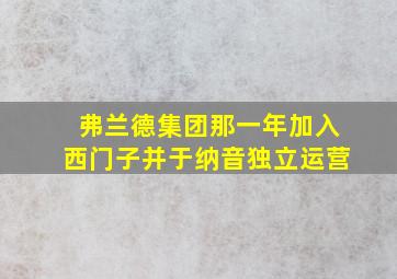 弗兰德集团那一年加入西门子并于纳音独立运营