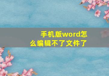 手机版word怎么编辑不了文件了