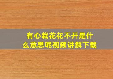 有心栽花花不开是什么意思呢视频讲解下载