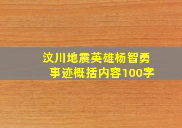 汶川地震英雄杨智勇事迹概括内容100字