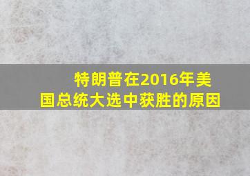 特朗普在2016年美国总统大选中获胜的原因