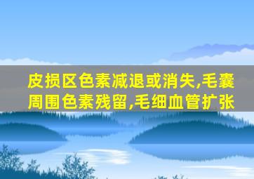 皮损区色素减退或消失,毛囊周围色素残留,毛细血管扩张