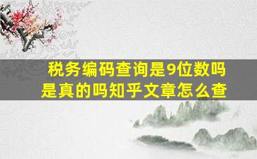 税务编码查询是9位数吗是真的吗知乎文章怎么查