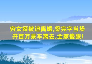 穷女婿被迫离婚,签完字当场开百万豪车离去,全家傻眼!