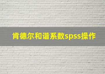 肯德尔和谐系数spss操作