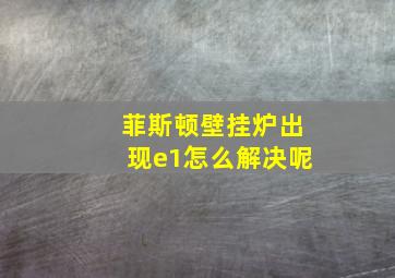 菲斯顿壁挂炉出现e1怎么解决呢