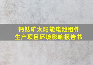 钙钛矿太阳能电池组件生产项目环境影响报告书